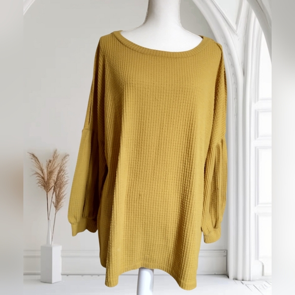 rae mode Tops - Mustard Yellow Waffle Knit Cold Shoulder Top